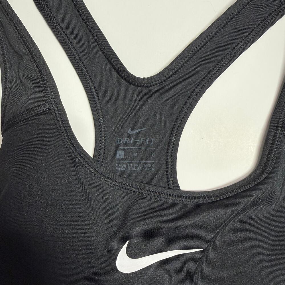 Nike Dri-Fit Padded Sports Bra Size Large Black White Swoosh Racerback Active - Picture 3 of 3